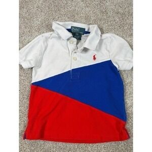 Ralph Lauren Vintage 18 Month Color-block Red White Blue Embroidered Logo Top